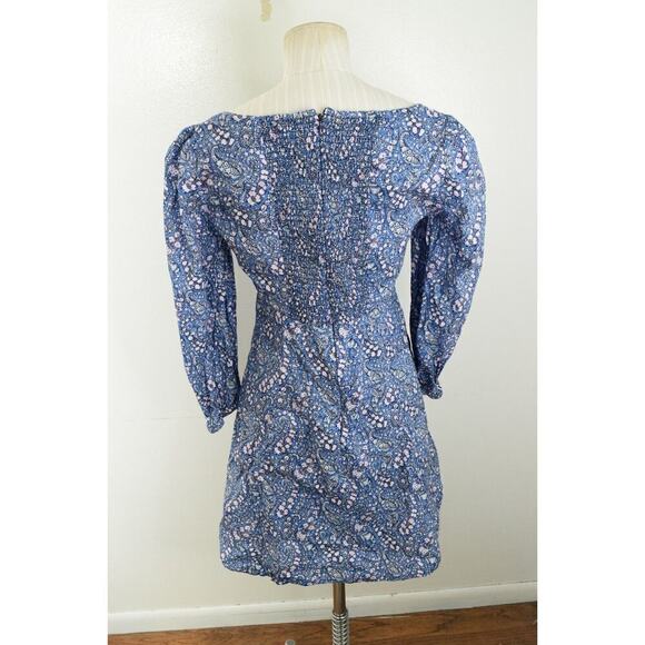 J Crew Liberty London Sweetheart Mini Dress Blue Floral Puff Sleeves Size 2 - Picture 4 of 7